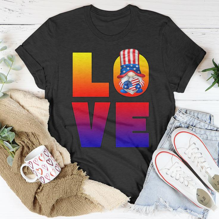 American Flag Gnome Shows Love Patriotic Heart 4Th Of July Gift Unisex T-Shirt Unique Gifts