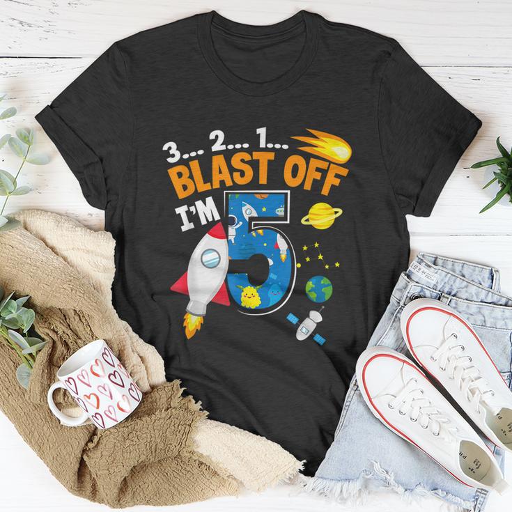 Blast Off Im 5 Funny Astronaut 5Th Birthday Space Costume Unisex T-Shirt Unique Gifts