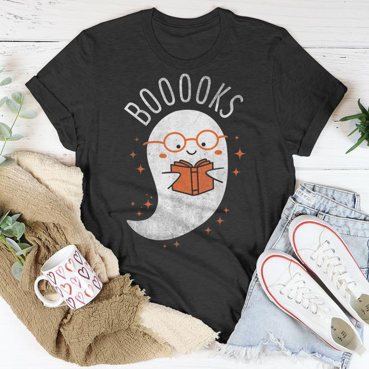 Booooks Ghost Funny Halloween Teacher Book Library Reading V3 Men Women T-shirt Graphic Print Casual Unisex Tee Personalized Gifts