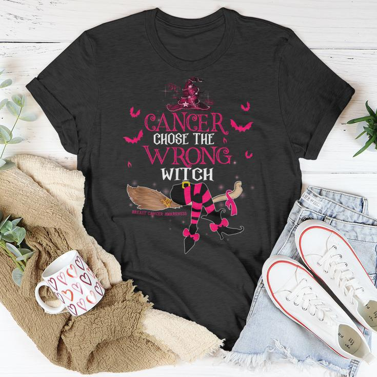 Breast Cancer Chose The Wrong Witch Breast Cancer Halloween Unisex T-Shirt Funny Gifts