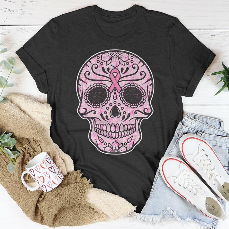 Breast Cancer Sugar Skull Day Of The Dead Dia De Los Muertos Unisex T-Shirt Unique Gifts