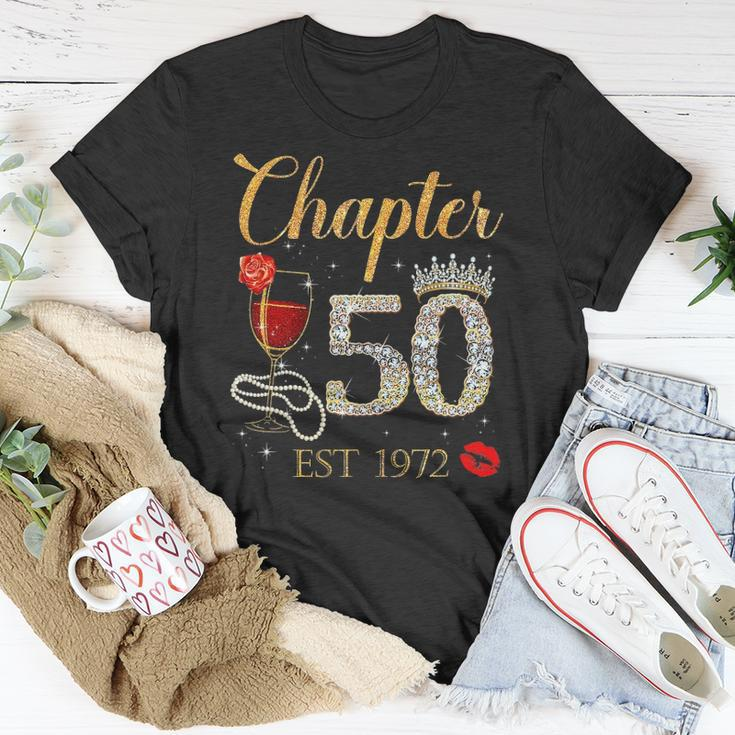 Chapter 50 Years Est 1972 50Th Birthday Red Rose Wine Crown Unisex T-Shirt Unique Gifts