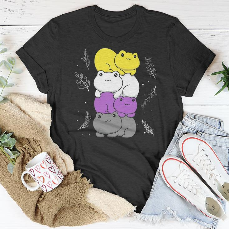 Cottagecore Aesthetic Kawaii Frog Pile Nonbinary Pride Flag Unisex T-Shirt Unique Gifts