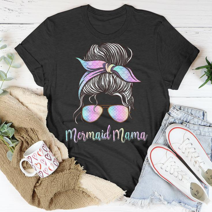 Cute Mermaid Mama Messy Hair Bun Glasses T-shirt Personalized Gifts