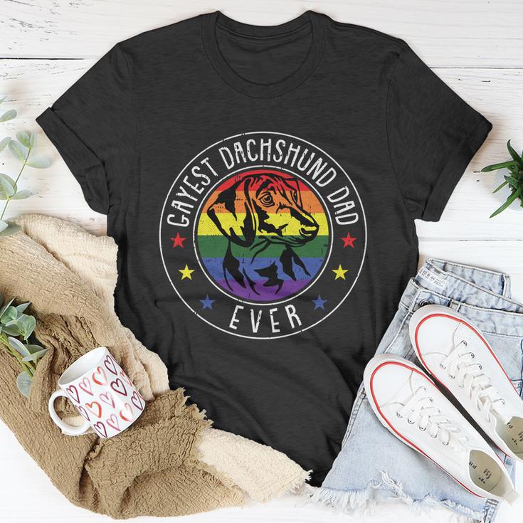 Dachshund Dad Lgbtgreat Giftq Gay Pride Flag Doxie Dog Lover Ally Great Gift Unisex T-Shirt Unique Gifts