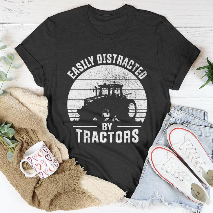 Easily Distracted By Tractors Farmer Tractor Funny Farming Tshirt Unisex T-Shirt Unique Gifts