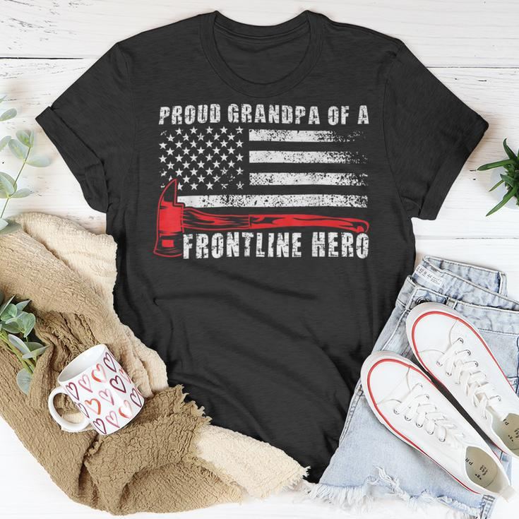Firefighter Proud Firefighter Grandpa Of A Hero Fireman Grandpa V2 Unisex T-Shirt Funny Gifts