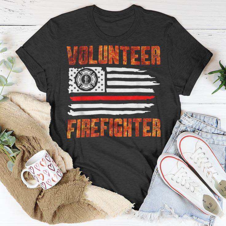 Firefighter Red Line Flag Fireman Wife Girlfriend Volunteer Firefighter Unisex T-Shirt Funny Gifts