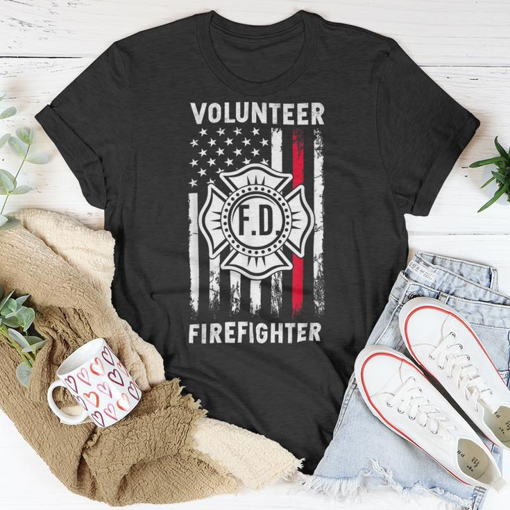 Firefighter Red Line Flag Fireman Wife Mom Volunteer Firefighter Unisex T-Shirt Funny Gifts