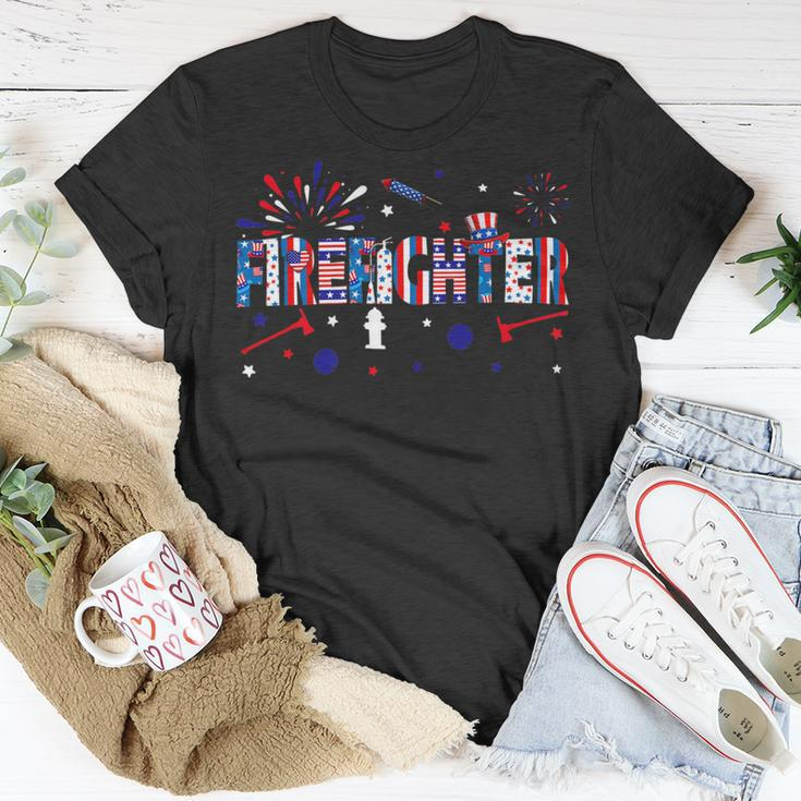 Firefighter Retro American Flag Firefighter Jobs 4Th Of July Fathers Day V2 Unisex T-Shirt Funny Gifts