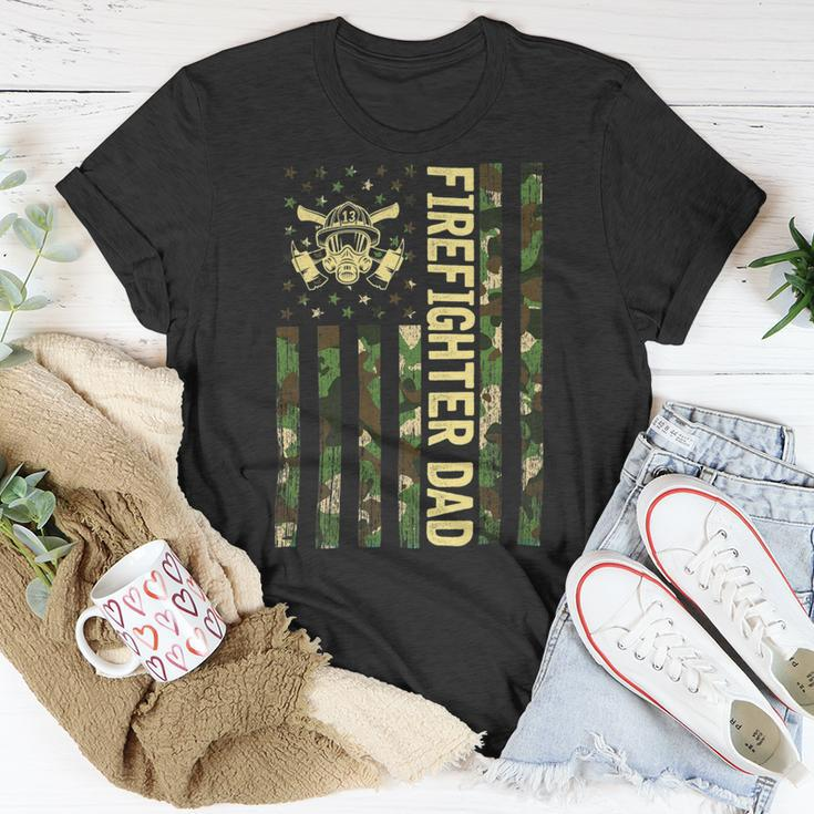 Firefighter Retro Camouflage Usa Flag Firefighter Dad Fathers Day V2 Unisex T-Shirt Funny Gifts