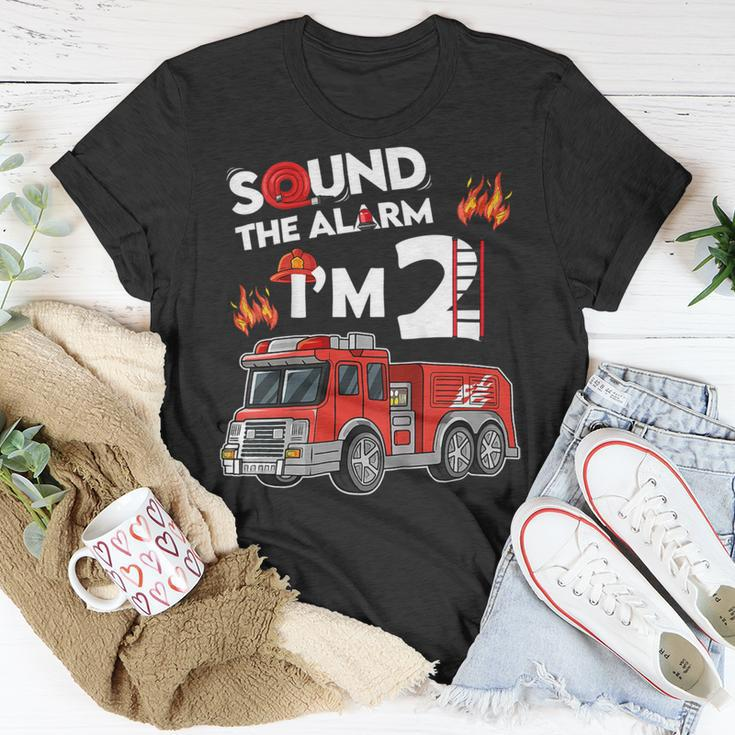 Firefighter Sound The Alarm Im 2 Little Firefighter 2Nd Birthday Unisex T-Shirt Funny Gifts