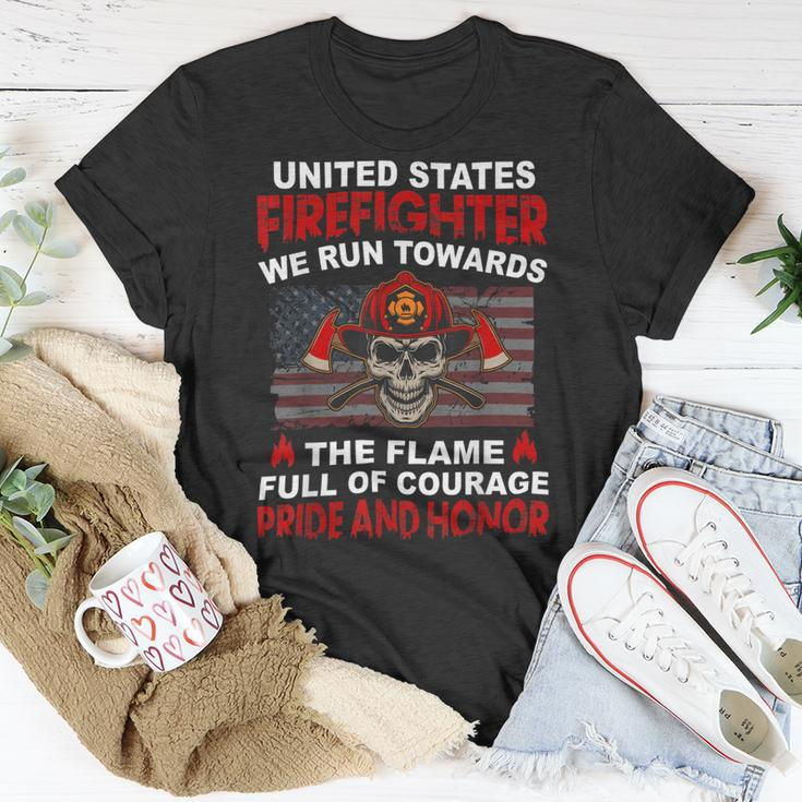 Firefighter United States Firefighter We Run Towards The Flames Firemen V2 Unisex T-Shirt Funny Gifts