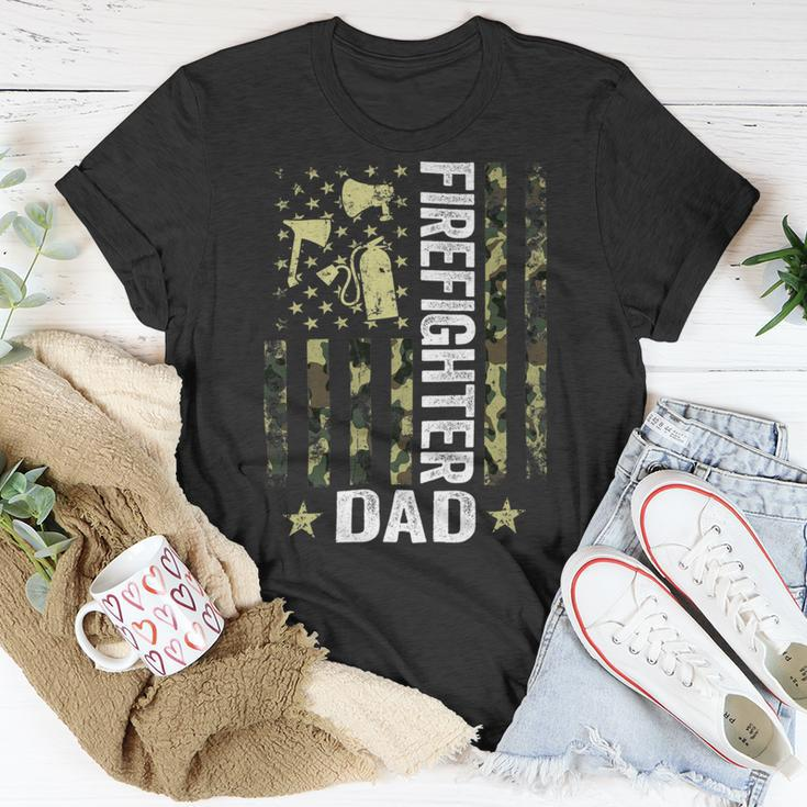 Firefighter Usa Flag Camouflage Firefighter Dad Patriotic Fathers Day_ Unisex T-Shirt Funny Gifts