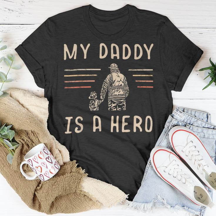 Firefighter Usa Flag My Daddy Is A Hero Firefighting Firefighter Dad V2 Unisex T-Shirt Funny Gifts