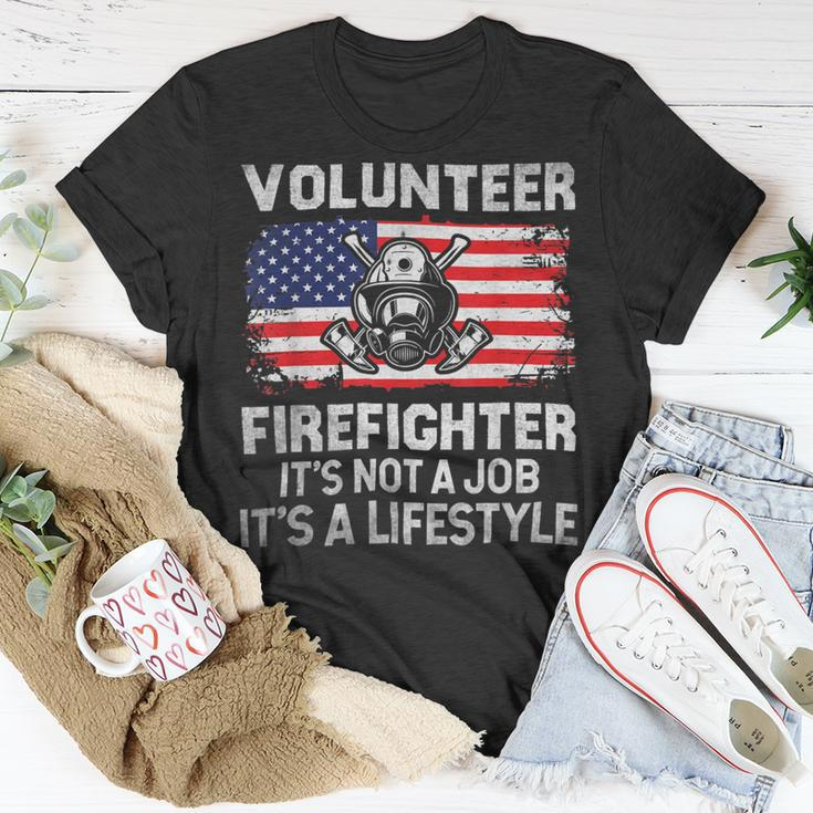 Firefighter Volunteer Firefighter Lifestyle Fireman Usa Flag V3 Unisex T-Shirt Funny Gifts