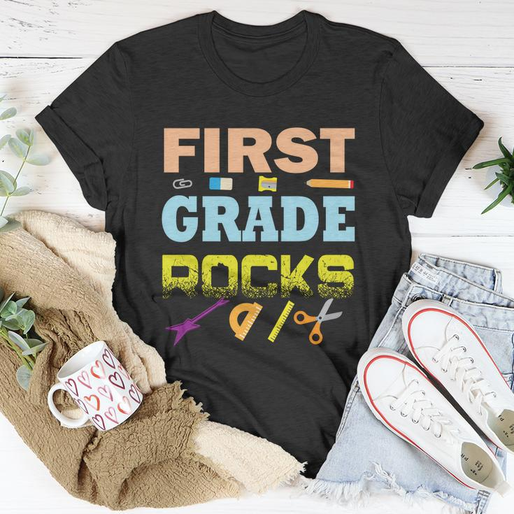 First Grade Rocks Funny School Student Teachers Graphics Plus Size Shirt Unisex T-Shirt Unique Gifts