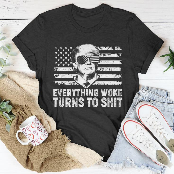 Funny Anti Biden Everything Woke Turns To Shit Funny Trump V2 Unisex T-Shirt Unique Gifts