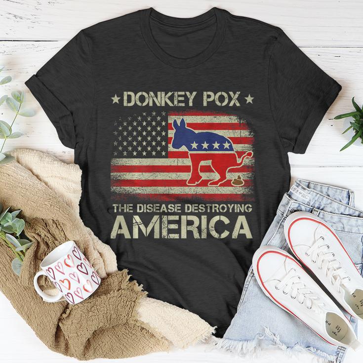 Funny Biden Donkey Pox The Disease Destroying Vintage America Flag Unisex T-Shirt Unique Gifts