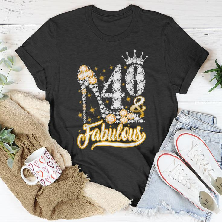 Funny Gift 40 Fabulous 40 Years Gift 40Th Birthday Diamond Crown Shoes Gift Unisex T-Shirt Unique Gifts