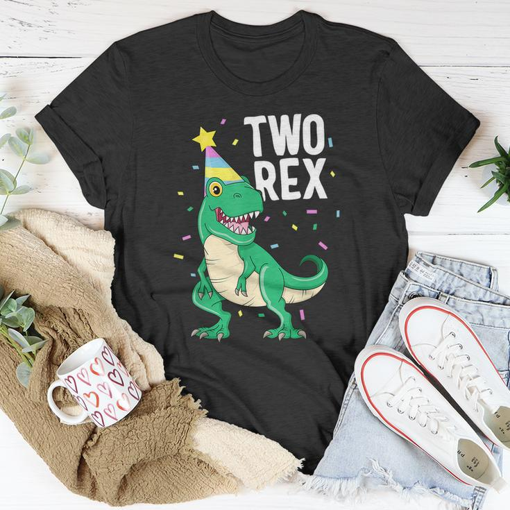 Funny Two Rex 2Nd Birthday Boy Gift Trex Dinosaur Party Happy Second Gift Unisex T-Shirt Unique Gifts