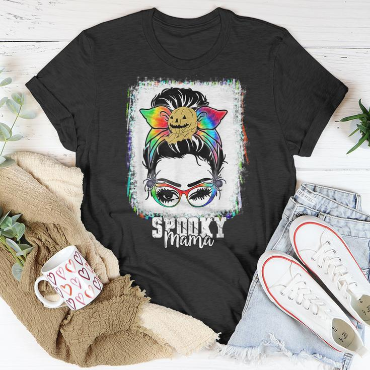 Halloween Rainbow Messy Bun Spooky Mama Unisex T-Shirt Funny Gifts