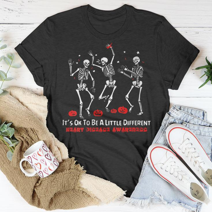 Heart Disease Awareness Dancing Skeleton Happy Halloween Unisex T-Shirt Funny Gifts