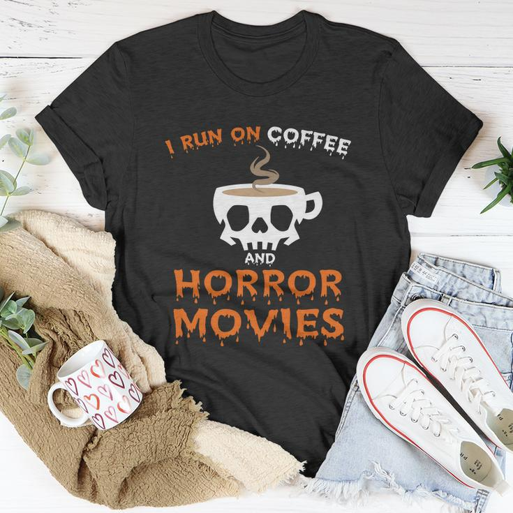 I Run On Coffee Horror Movies Halloween Quote Unisex T-Shirt Unique Gifts