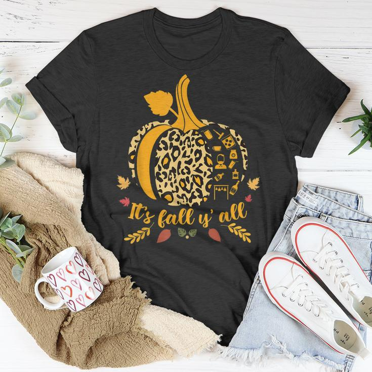 It’S Fall Y’All Leopard Print Pumpkin Bartender Halloween Unisex T-Shirt Funny Gifts