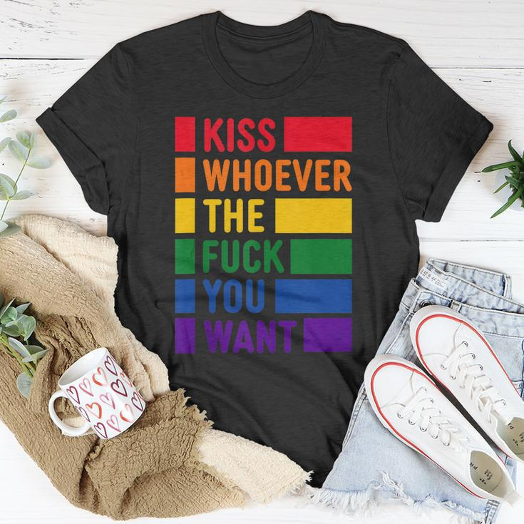 Kiss Whoever The Fuck You Want Lgbt Rainbow Pride Flag Unisex T-Shirt Unique Gifts