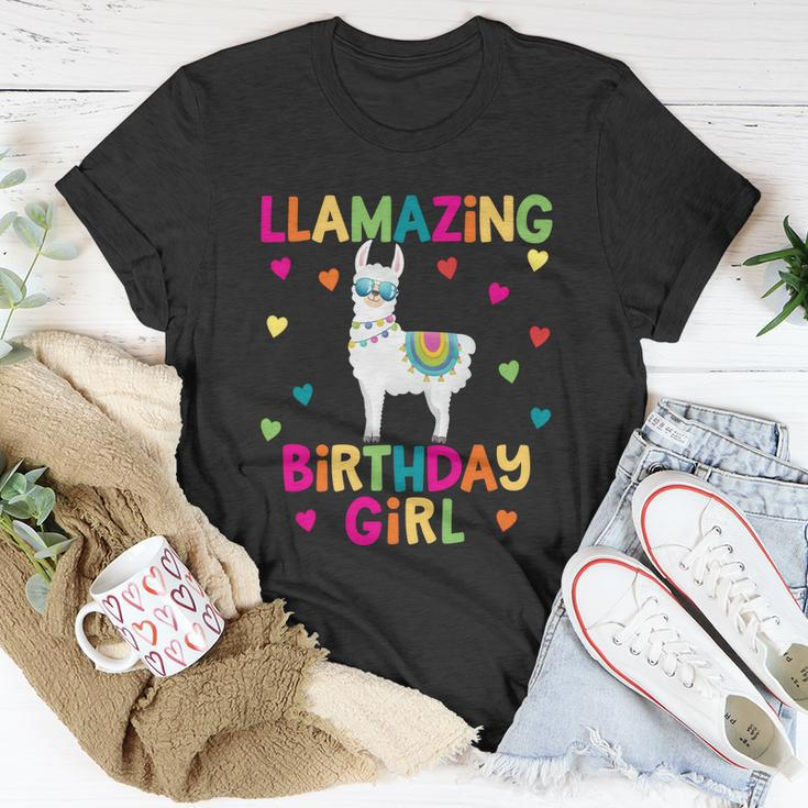 Llama Birthday Party Llamazing Gift Girl Rainbow Hearts Gift Unisex T-Shirt Unique Gifts