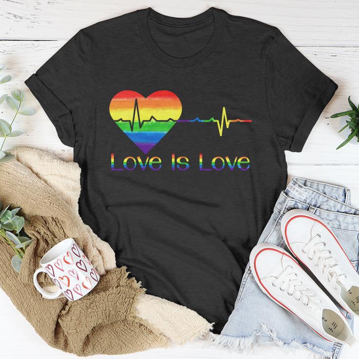 Lovely Lgbt Gay Pride Heartbeat Lesbian Gays Love Is Love Cool Gift Unisex T-Shirt Unique Gifts