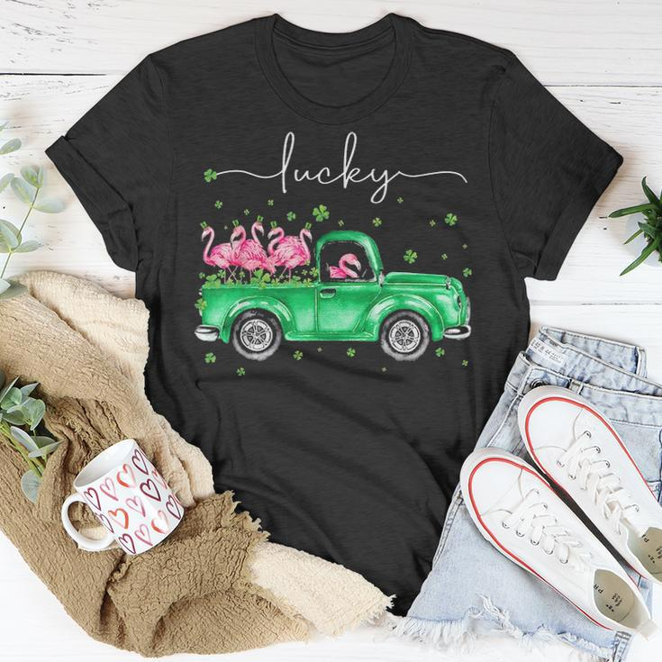 Lucky Flamingo Riding Green Truck Shamrock St Patricks Day T-shirt Personalized Gifts