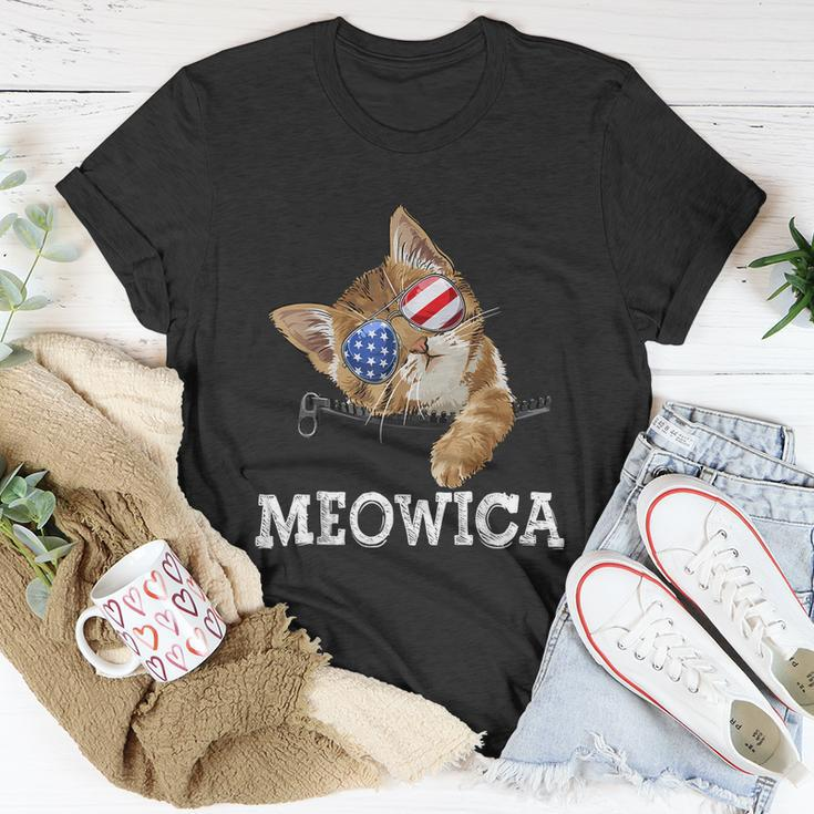 Meowica American Flag Cool Joke Cat Sunglusses 4Th Of July Unisex T-Shirt Unique Gifts
