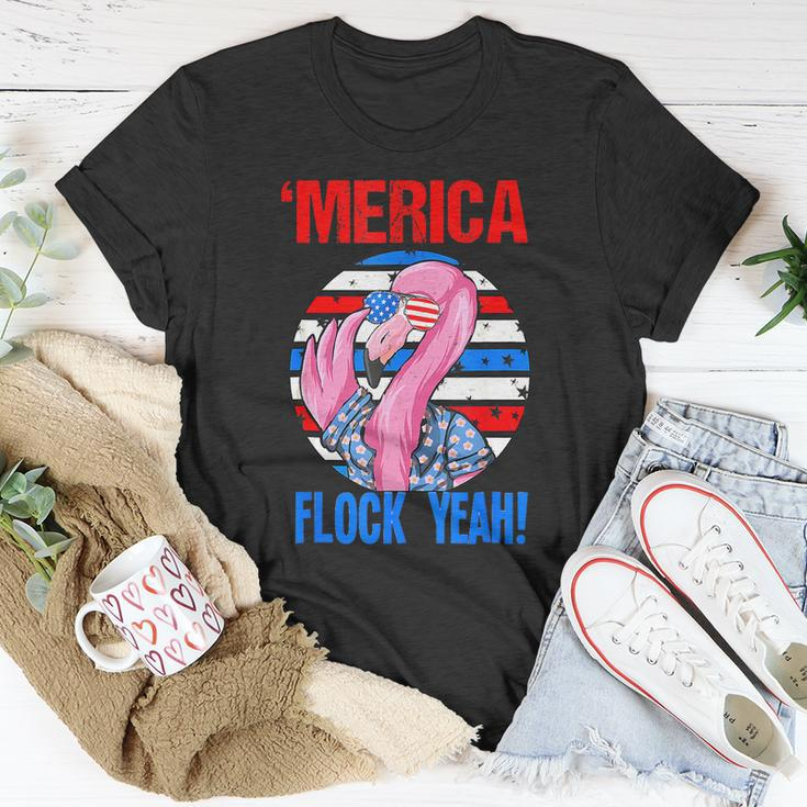 Merica Flock Yeah 4Th July Funny Patriotic Flamingo Unisex T-Shirt Unique Gifts