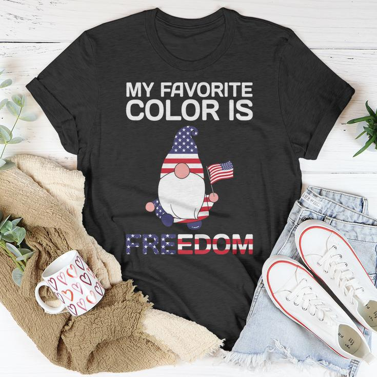 My Favorite Color Is Freedom 4Th Of July Gnome Usa Flag Graphic Plus Size Shirt Unisex T-Shirt Unique Gifts