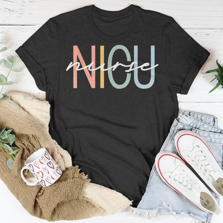 Nicu Nurse Icu Neonatal Boho Rainbow Team Tiny Humans Retro V3 Unisex T-Shirt Funny Gifts