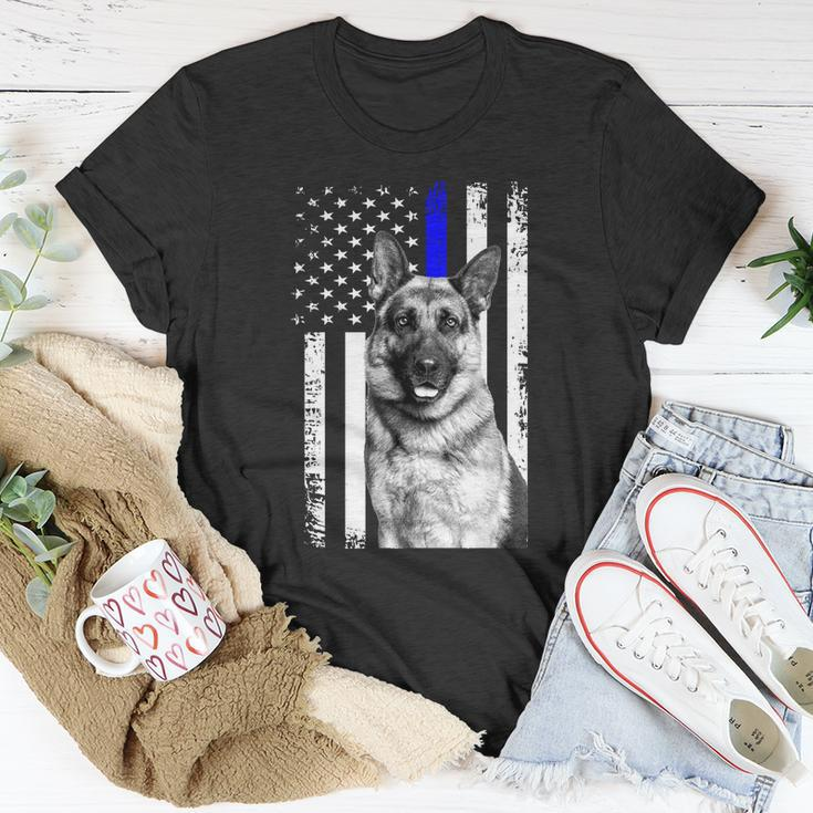 Patriotic German Shepherd Dog American Flag Thin Blue Line Gift Unisex T-Shirt Unique Gifts