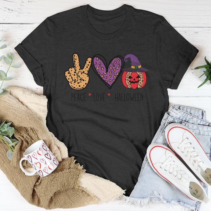 Peace Love Halloween Funny Halloween Quote Unisex T-Shirt Unique Gifts