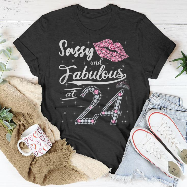 Sassy And Fabulous At 24 24Th Pink Crown Lips Women Birthday Unisex T-Shirt Funny Gifts