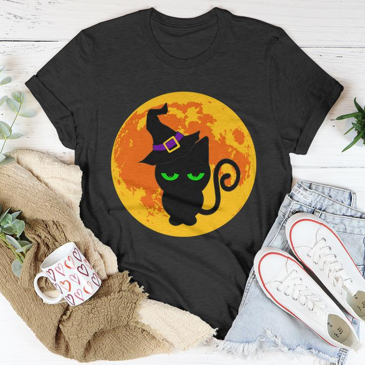 Scary Black Cat Costume Witch Hat Amp Moon Graphics Halloween Quote Men Women T-shirt Graphic Print Casual Unisex Tee Personalized Gifts