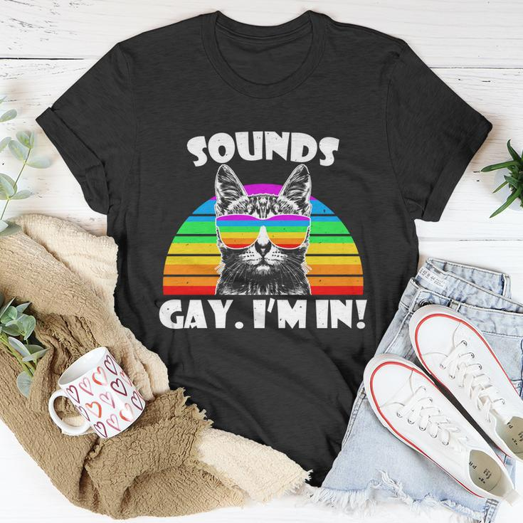 Sounds Gay Im In Rainbow Cat Pride Retro Cat Gay Funny Gift Unisex T-Shirt Unique Gifts