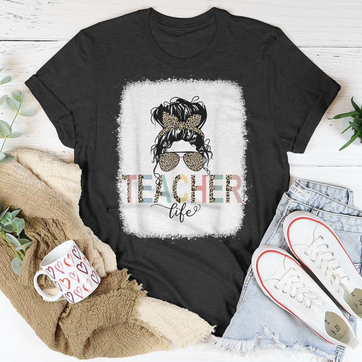Teacher Life Bleached Teacher Life Royal Messy Bun T-shirt Personalized Gifts