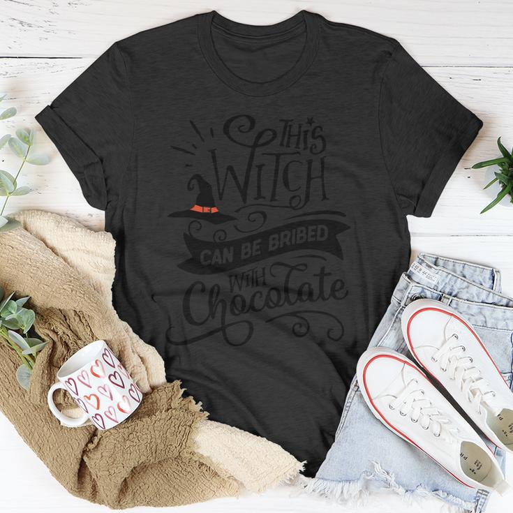 This Witch Can Be Bribed With Chococate Halloween Quote Unisex T-Shirt Unique Gifts