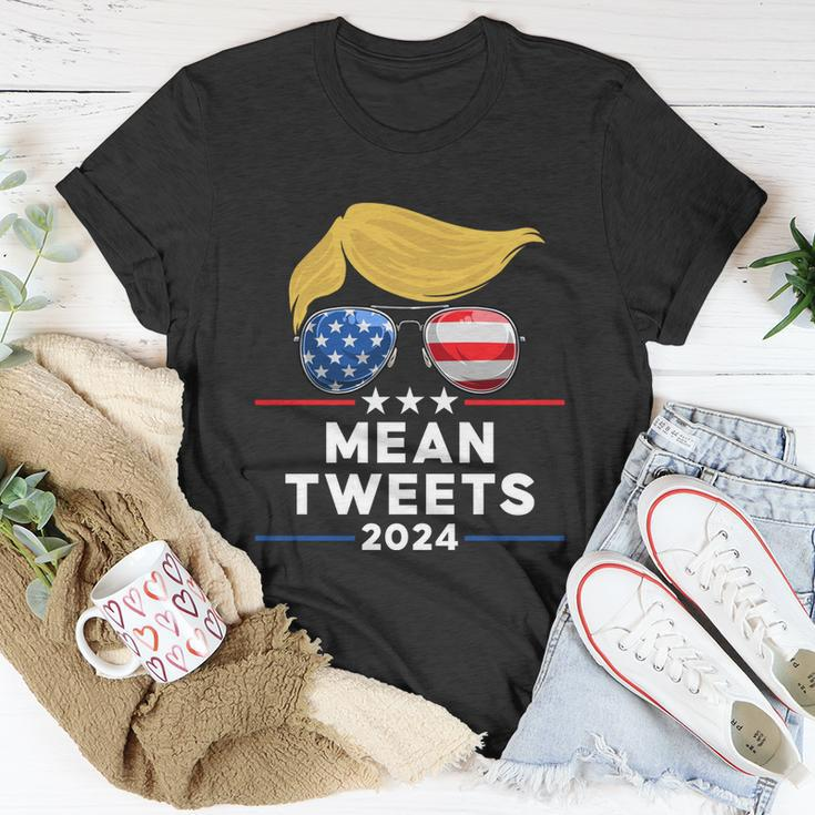 Trump 2024 Mean Tweets Usa Flag Sunglasses Funny Political Gift Unisex T-Shirt Unique Gifts