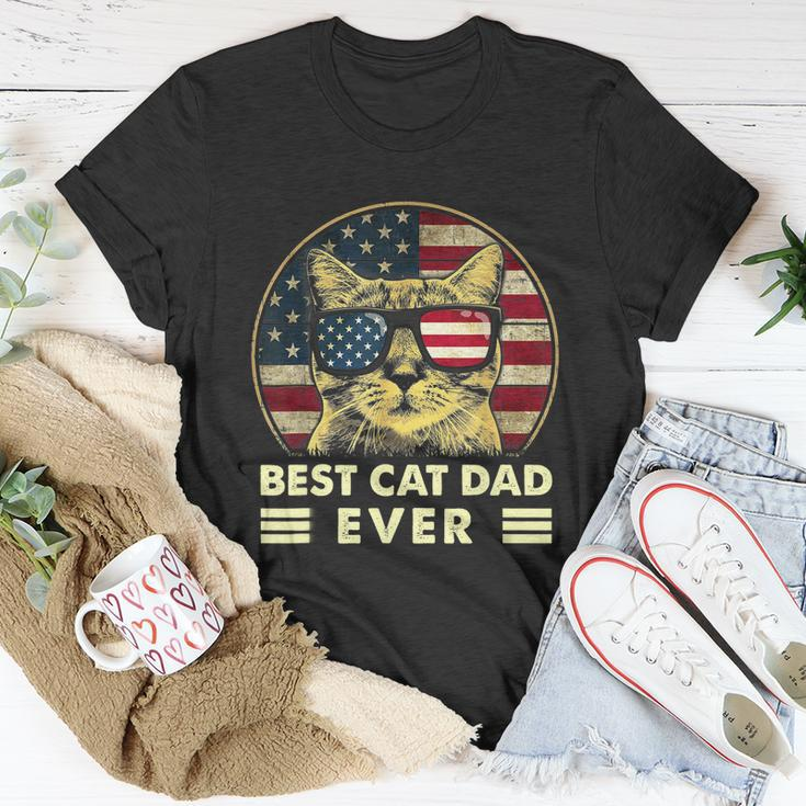 Vintage Best Cat Dad Ever American Flag Us Funny Fathers Day Unisex T-Shirt Unique Gifts