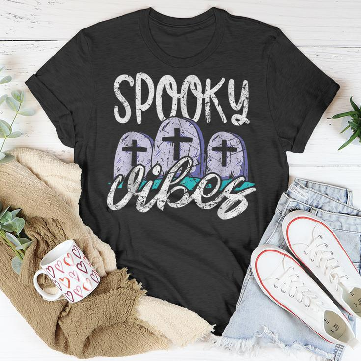 Vintage Spooky Vibes Halloween Art - Cemetery Tombstones Unisex T-Shirt Funny Gifts