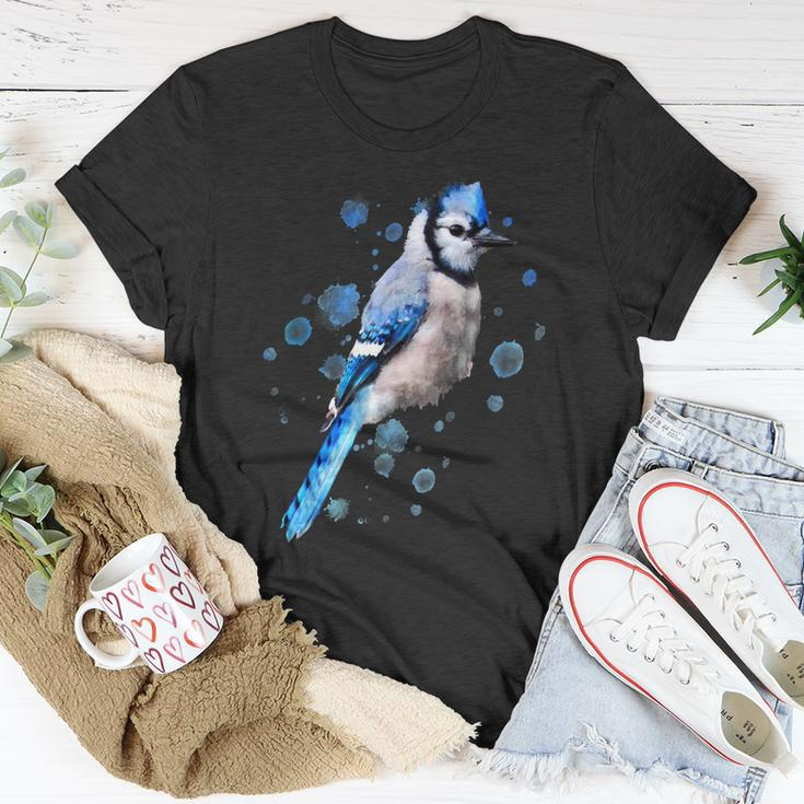 Watercolor Blue Jay Bird Artistic Animal Artsy Painting Unisex T-Shirt Unique Gifts