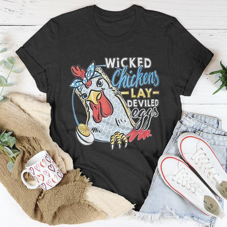 Wicked Chickens Lay Deviled Eggs Funny Chicken Lovers Unisex T-Shirt Unique Gifts