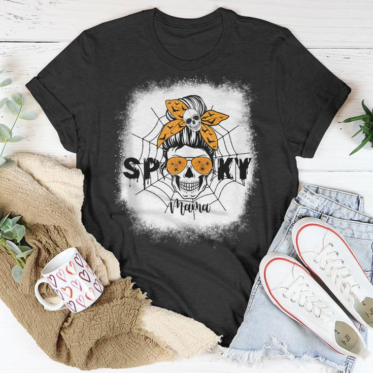 Women Spooky Mama Halloween Skull Messy Bun Witch Mom Unisex T-Shirt Funny Gifts